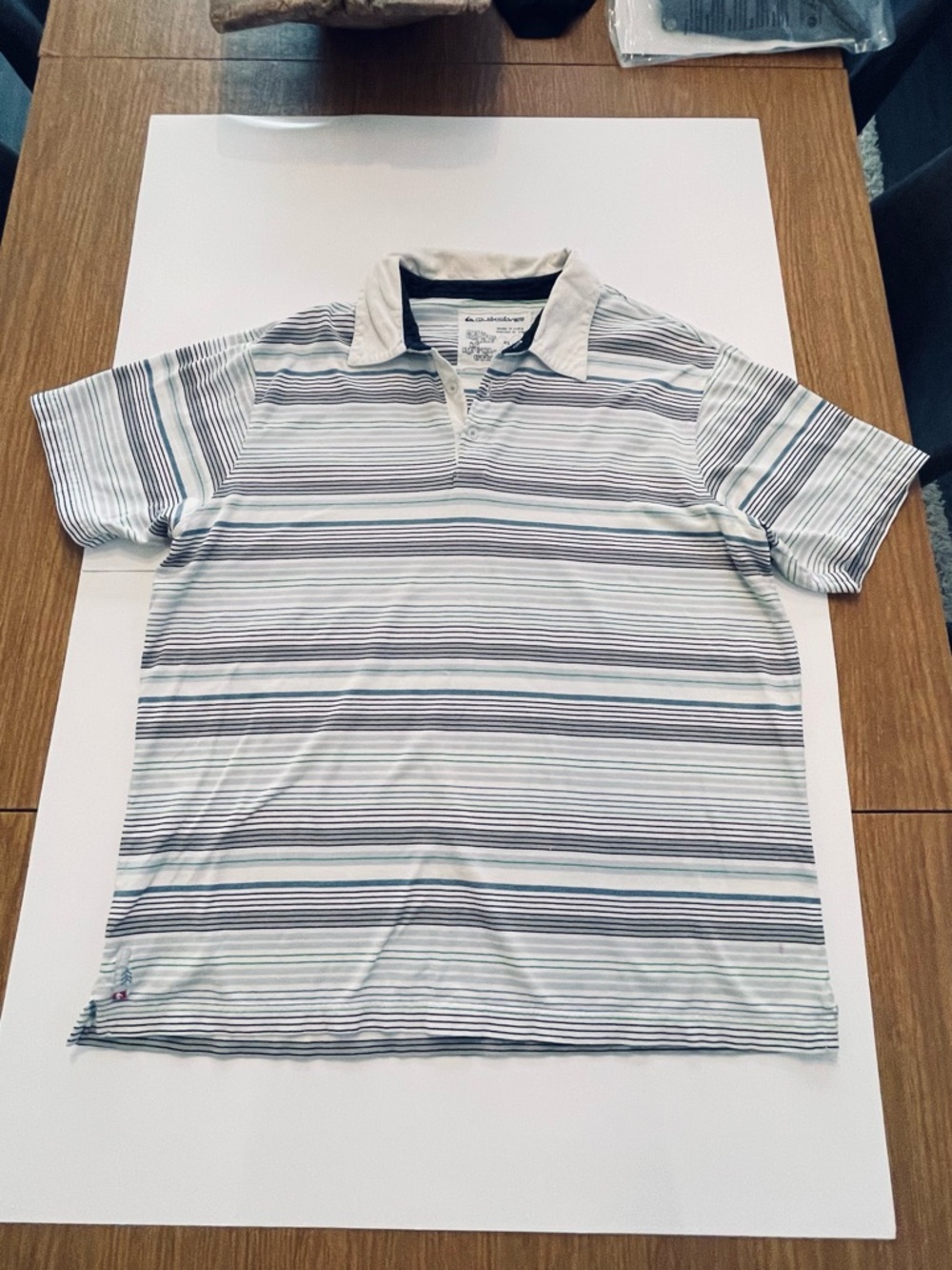 Quiksilver Men's Striped Polo in Light Blue & White